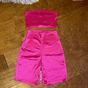 2 piece rhinestone biker short set